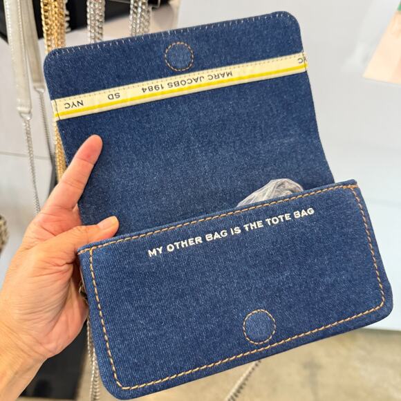 Best Price‼️Marc Jacobs The Denim Chain Mini Bag Dark Wash - Picture 4 of 7